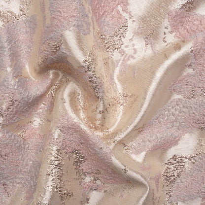 Metallic Silver, Pink and Beige Painted Flowers Luxury Brocade