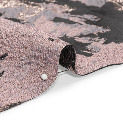 Metallic Silver, Mauve and Black Painted Flowers Luxury Brocade Folded