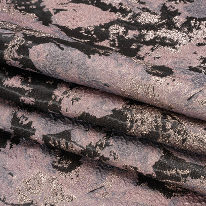 Metallic Silver, Mauve and Black Painted Flowers Luxury Brocade Full