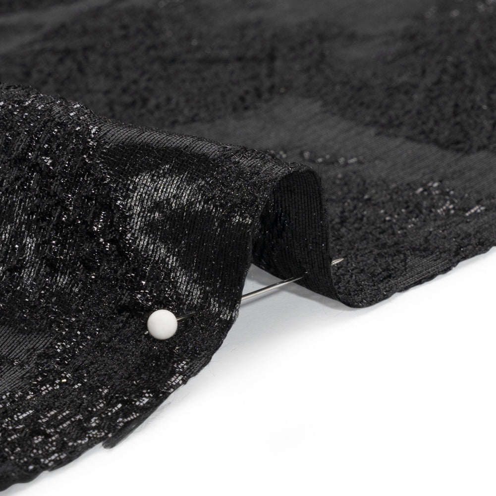 Metallic Black Painted Flowers Luxury Brocade - Folded