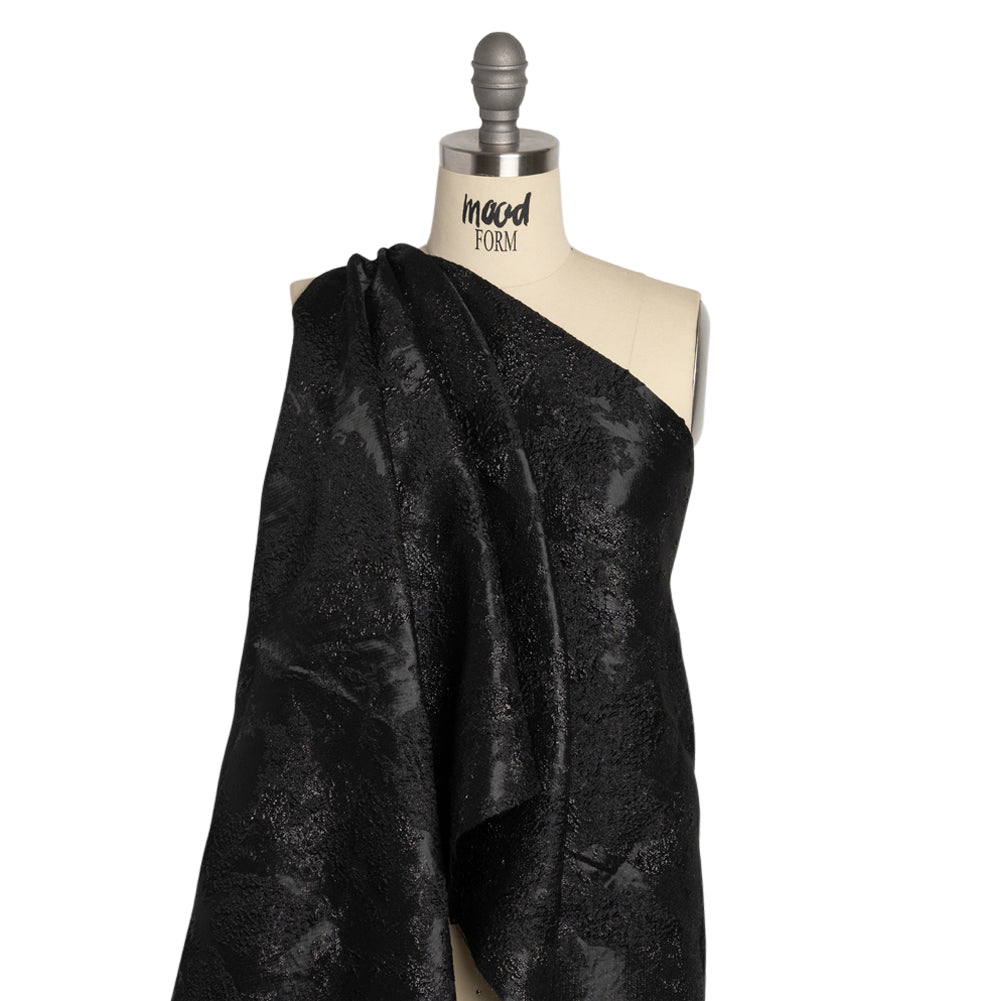 Metallic Black Painted Flowers Luxury Brocade - Detail