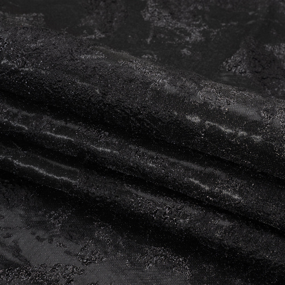 Metallic Black Painted Flowers Luxury Brocade - Full