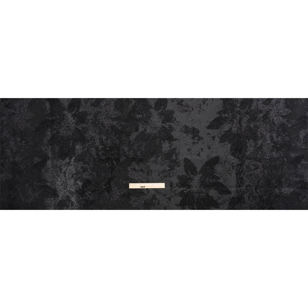 Metallic Black Painted Flowers Luxury Brocade - Drape