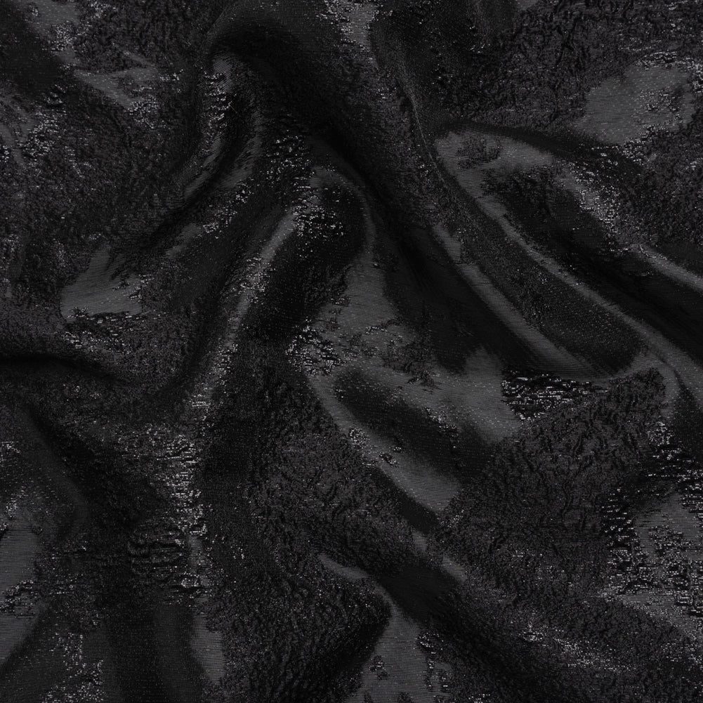 Metallic Black Painted Flowers Luxury Brocade