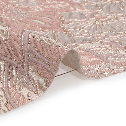 Metallic Silver, Pink and Cream Gleaming Garden Luxury Brocade - Folded
