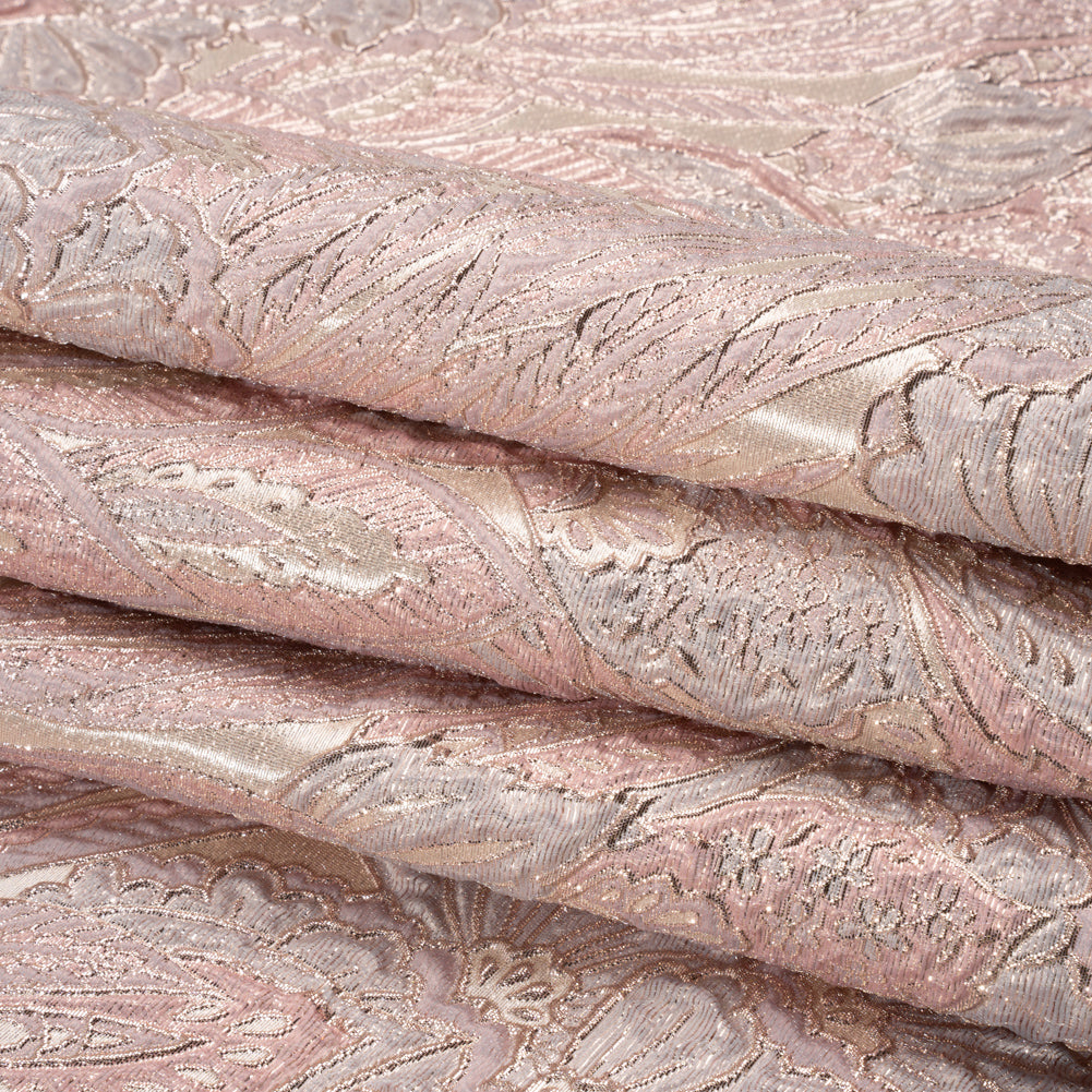 Metallic Silver, Pink and Cream Gleaming Garden Luxury Brocade - Full