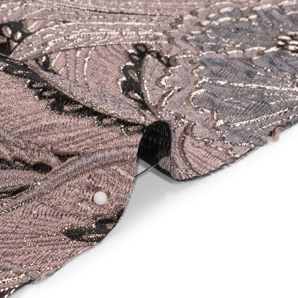 Metallic Pink, Gray and Black Gleaming Garden Luxury Brocade Folded