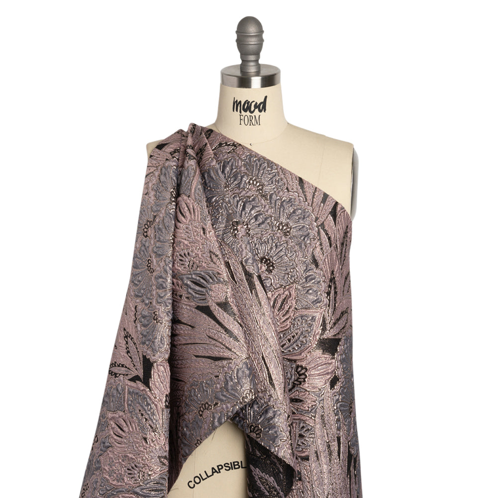 Metallic Pink, Gray and Black Gleaming Garden Luxury Brocade Detail