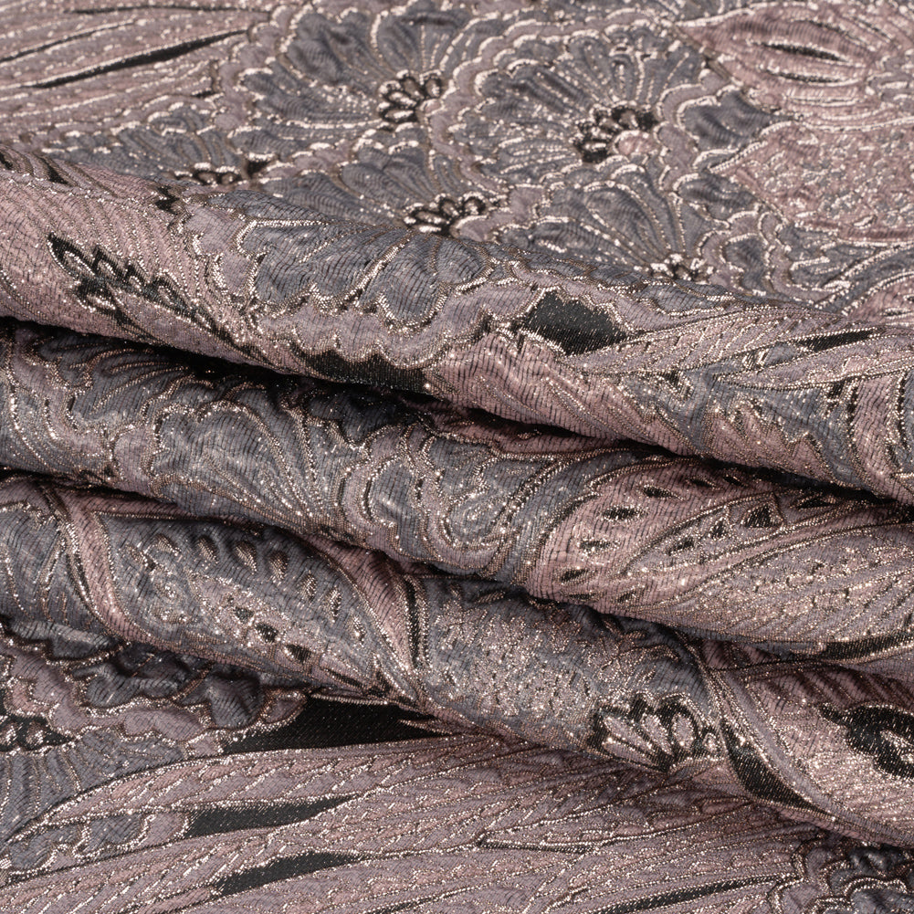 Metallic Pink, Gray and Black Gleaming Garden Luxury Brocade Full