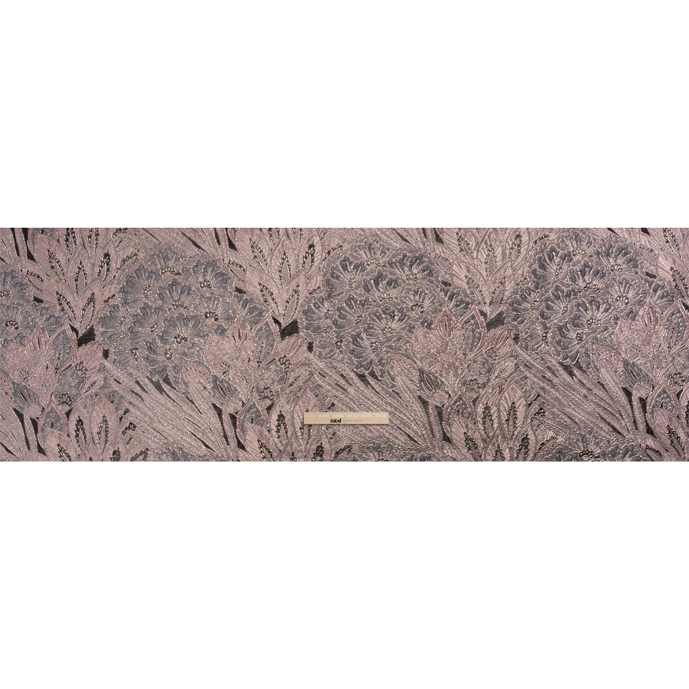 Metallic Pink, Gray and Black Gleaming Garden Luxury Brocade Drape