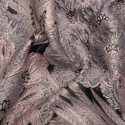 Metallic Pink, Gray and Black Gleaming Garden Luxury Brocade