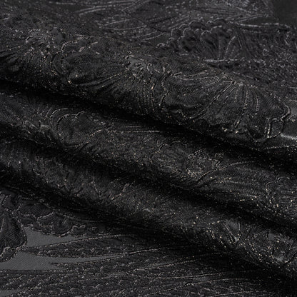 Metallic Black Gleaming Garden Luxury Brocade Full