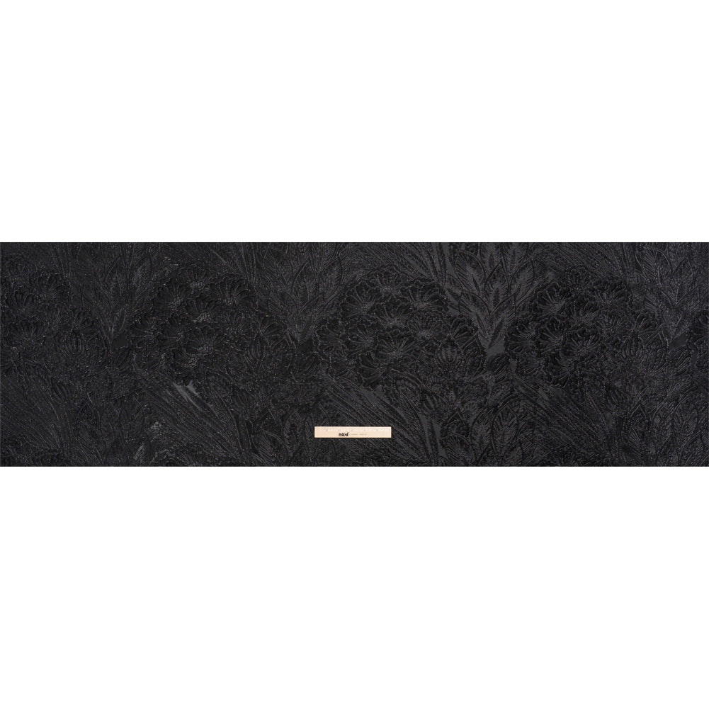 Metallic Black Gleaming Garden Luxury Brocade Drape