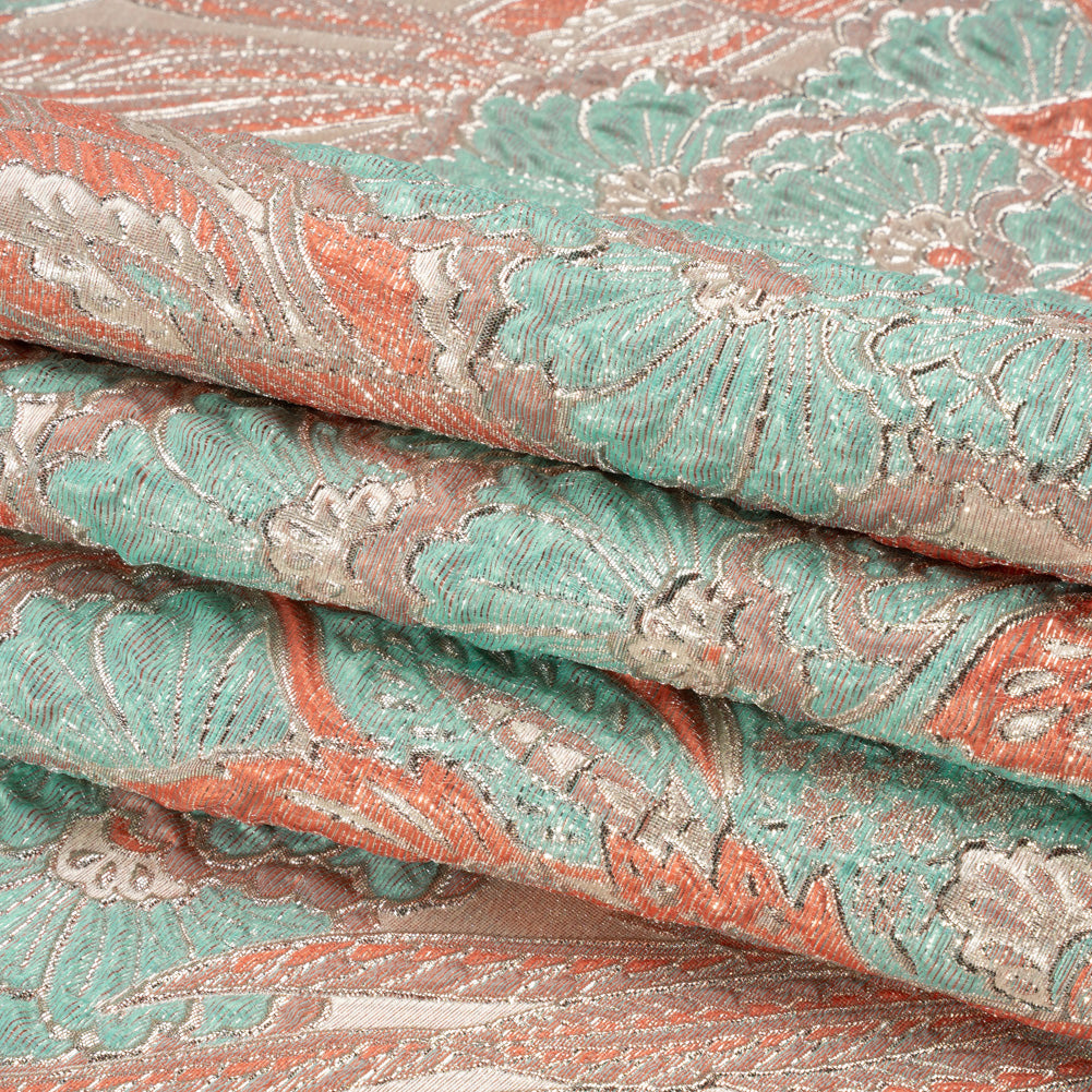 Metallic Silver, Peach and Robin's Egg Blue Gleaming Garden Luxury Brocade Full