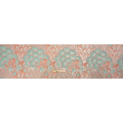 Metallic Silver, Peach and Robin's Egg Blue Gleaming Garden Luxury Brocade Drape