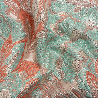Metallic Silver, Peach and Robin's Egg Blue Gleaming Garden Luxury Brocade