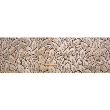 Metallic Beige, Silver and Gray Decorated Feathers Luxury Brocade - Drape