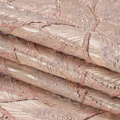 Metallic Baby Pink, Silver and Cream Decorated Feathers Luxury Brocade - Full