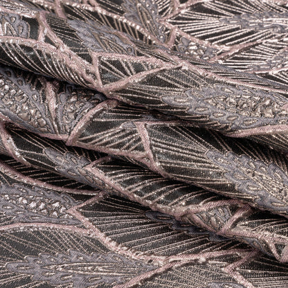 Metallic Dusty Rose, Silver and Black Decorated Feathers Luxury Brocade - Full