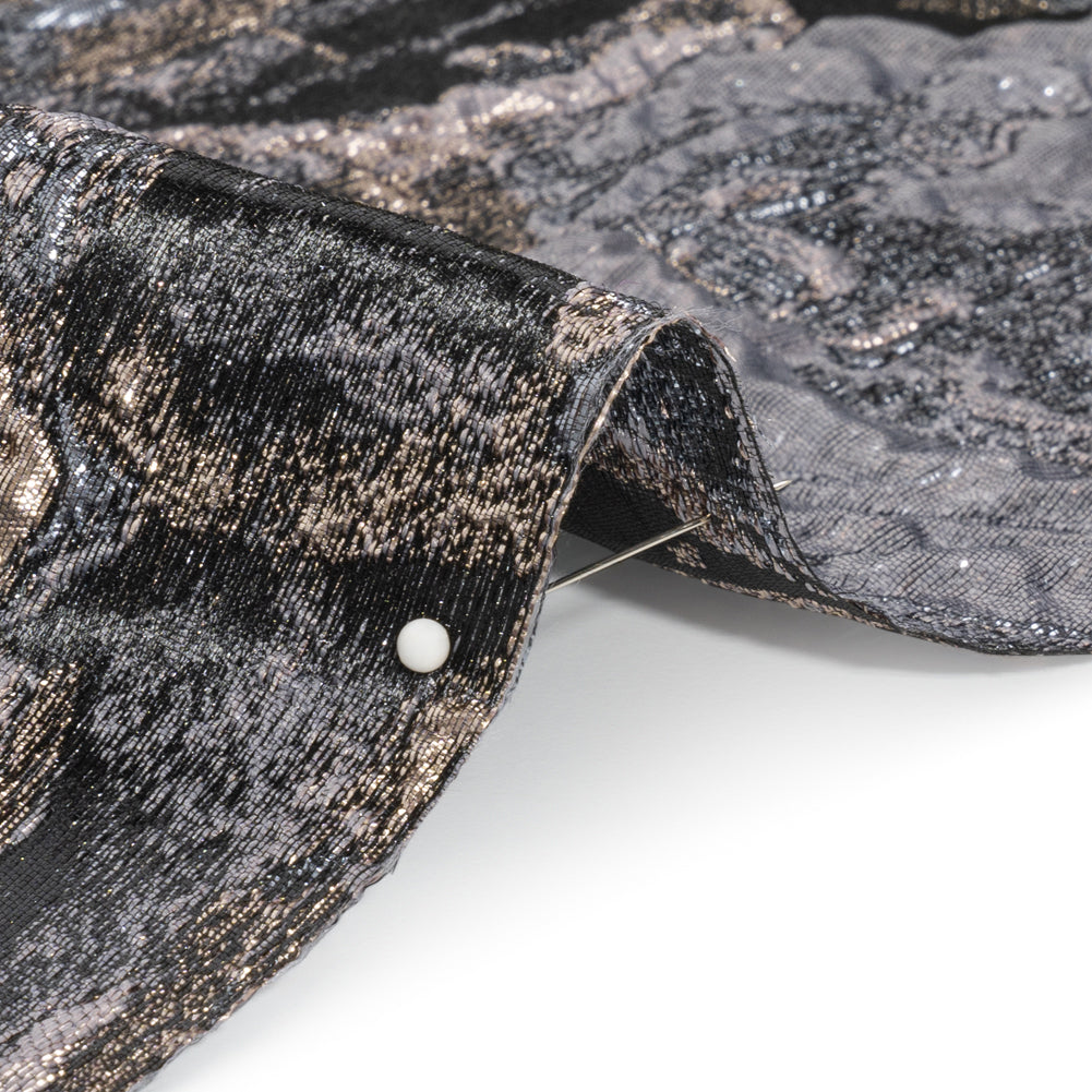 Metallic Gray, Silver and Black Rose Field Luxury Brocade Folded