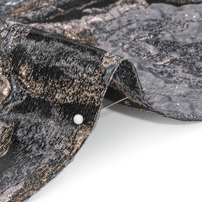 Metallic Gray, Silver and Black Rose Field Luxury Brocade Folded