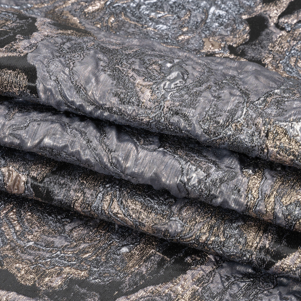 Metallic Gray, Silver and Black Rose Field Luxury Brocade Full