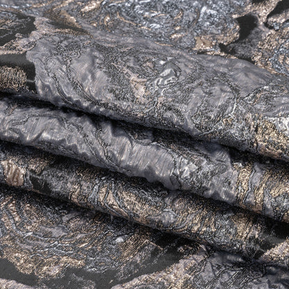 Metallic Gray, Silver and Black Rose Field Luxury Brocade Full