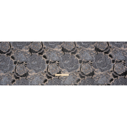 Metallic Gray, Silver and Black Rose Field Luxury Brocade Drape