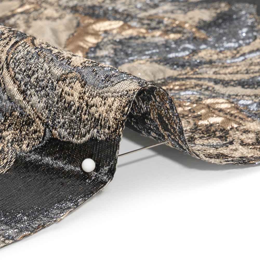 Metallic Gold, Silver and Black Rose Field Luxury Brocade Folded