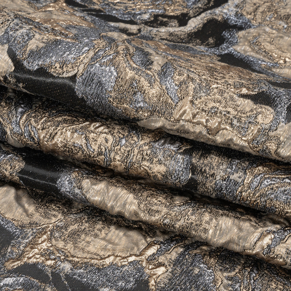 Metallic Gold, Silver and Black Rose Field Luxury Brocade Full
