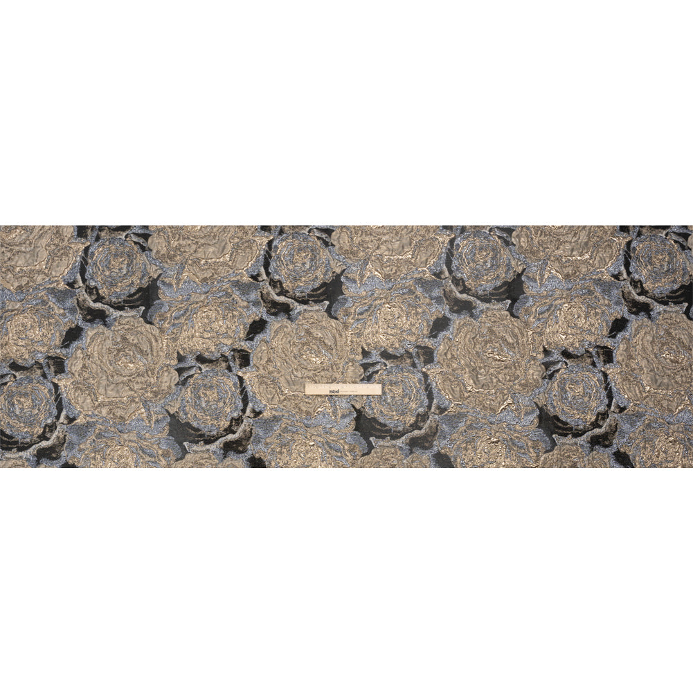 Metallic Gold, Silver and Black Rose Field Luxury Brocade Drape