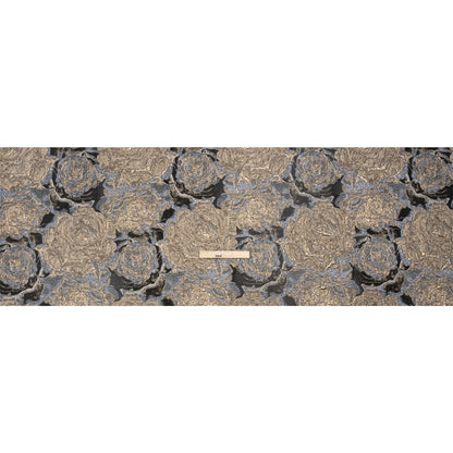 Metallic Gold, Silver and Black Rose Field Luxury Brocade Drape