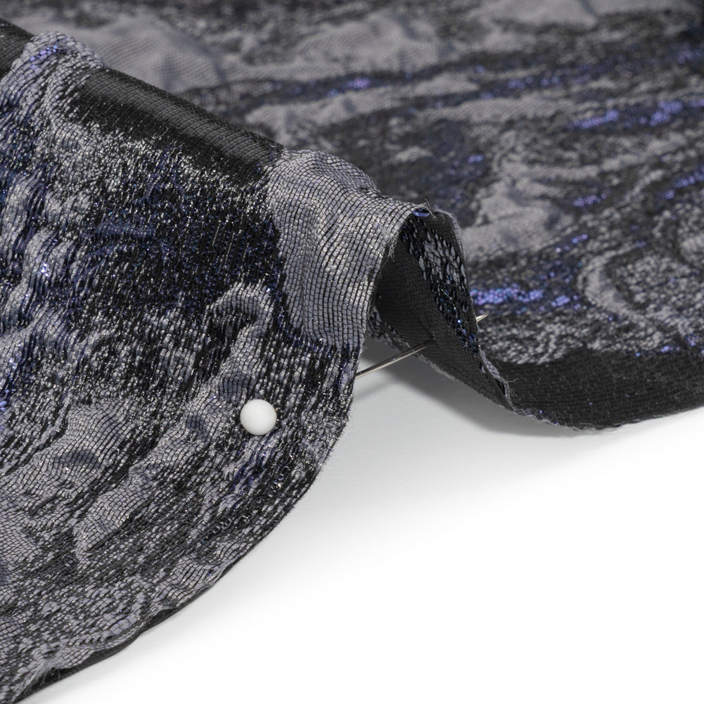 Metallic Navy, Black and Gray Rose Field Luxury Brocade - Folded