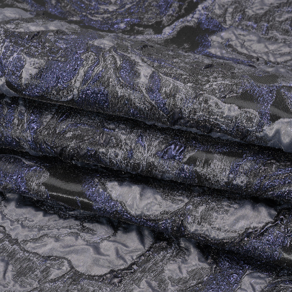 Metallic Navy, Black and Gray Rose Field Luxury Brocade - Full