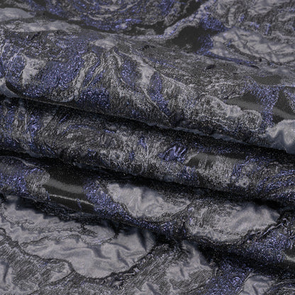 Metallic Navy, Black and Gray Rose Field Luxury Brocade - Full