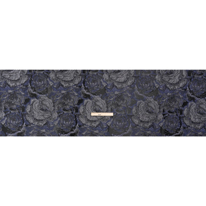 Metallic Navy, Black and Gray Rose Field Luxury Brocade - Drape