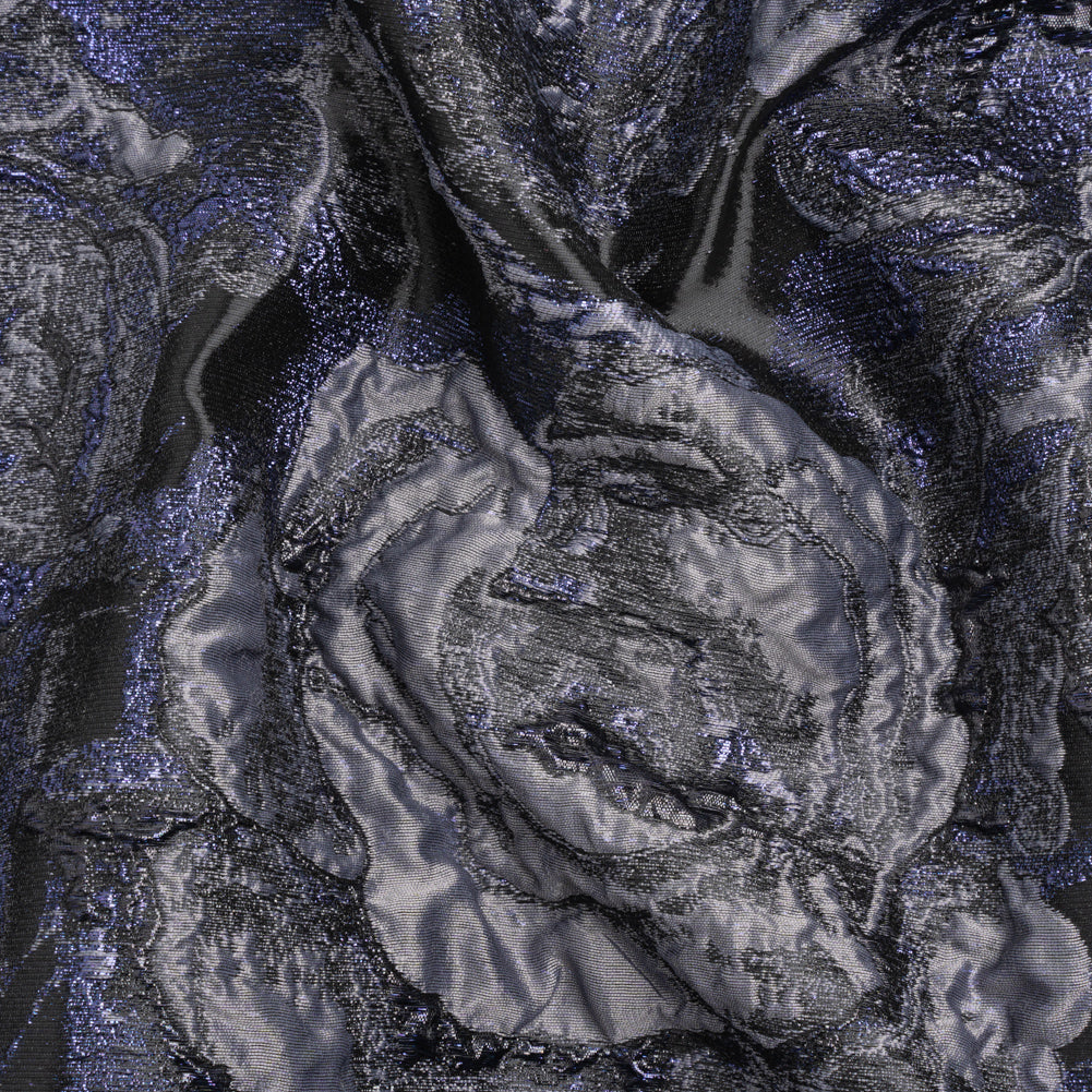 Metallic Navy, Black and Gray Rose Field Luxury Brocade