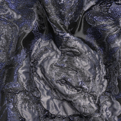 Metallic Navy, Black and Gray Rose Field Luxury Brocade