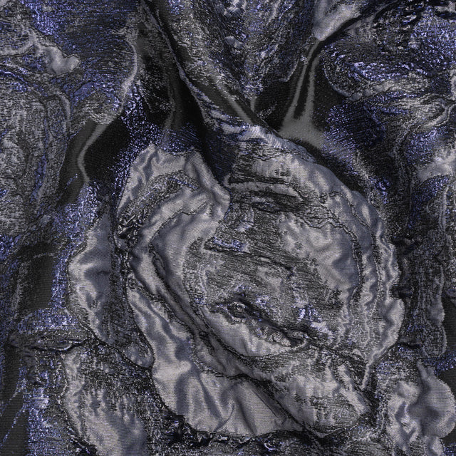 Metallic Navy, Black and Gray Rose Field Luxury Brocade