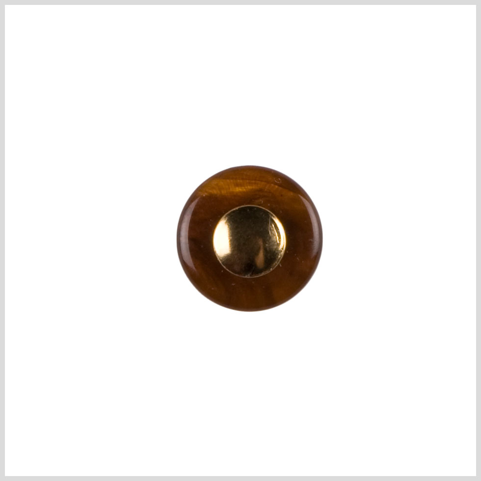 Brown/Gold Plastic Button - 24L/15mm
