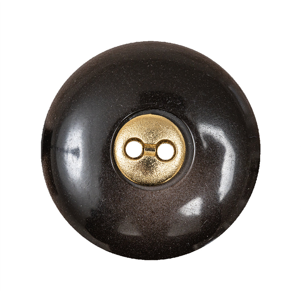 Brown with Gold Inset Two-Hole Saucer Button - 44L/28mm - Detail