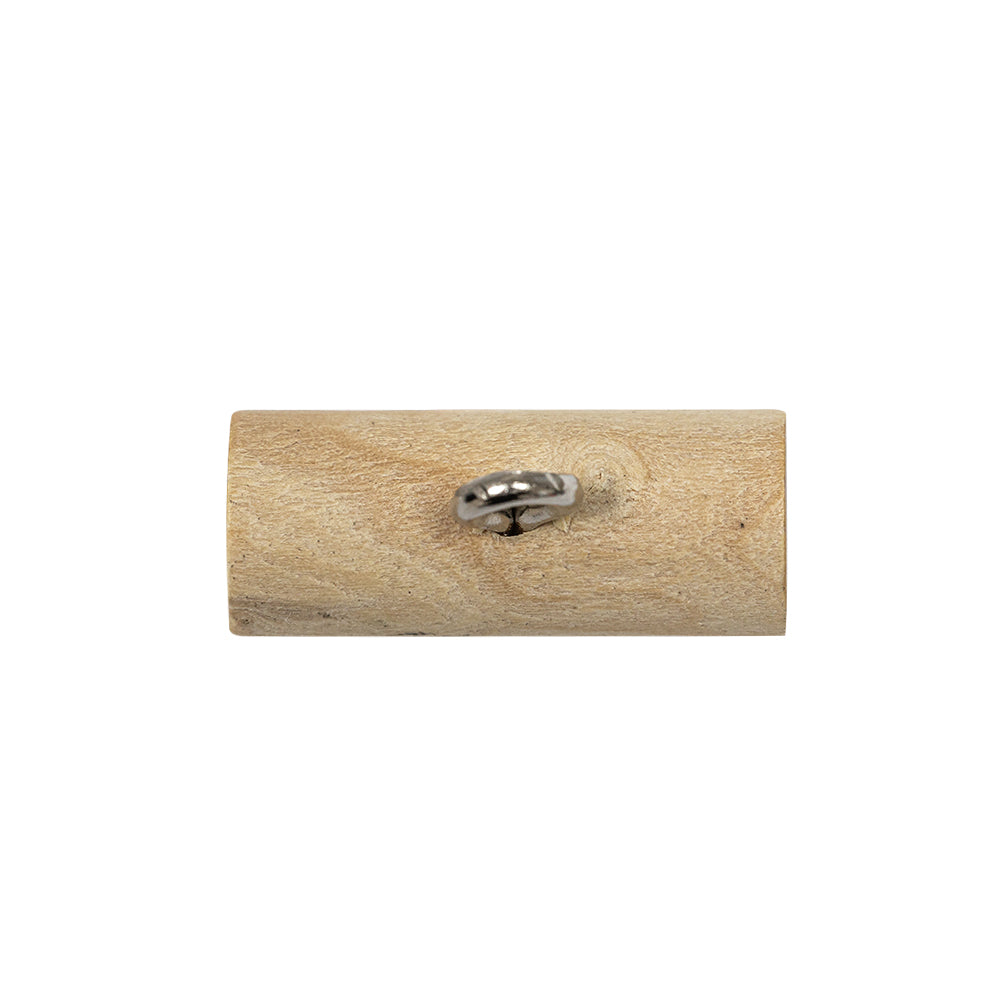Natural Rod-Style Wood Toggle with Silver Metal Shank Back - 33L/21mm - Detail