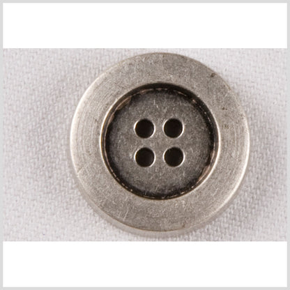 Silver 4-Hole Metal Coat Button with Dropped Core and Flat Rim - 36L/23mm