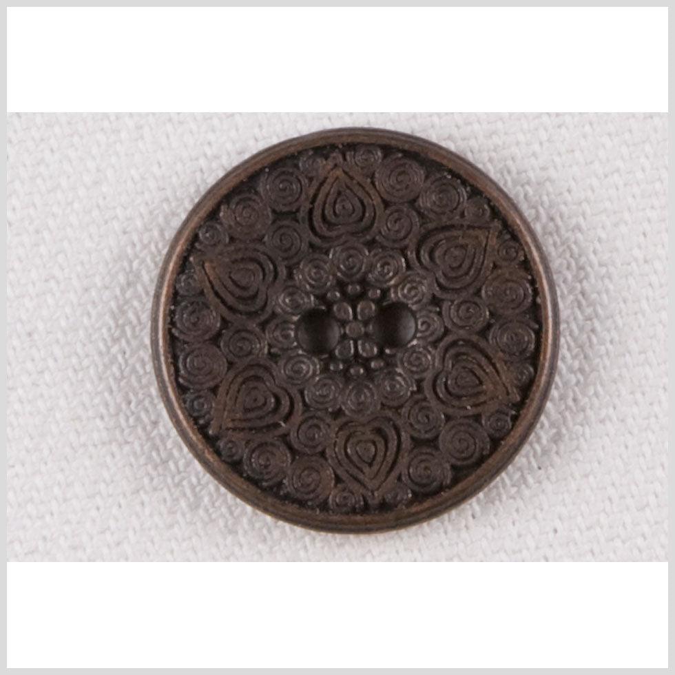 Decorative Brass 2-Hole Metal Button with Rounded Rim - 28L/18mm
