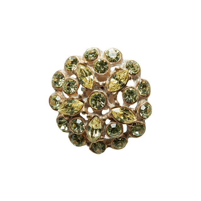 Gold/Green Rhinestoned Metal Shank Back Button - 36L/23mm
