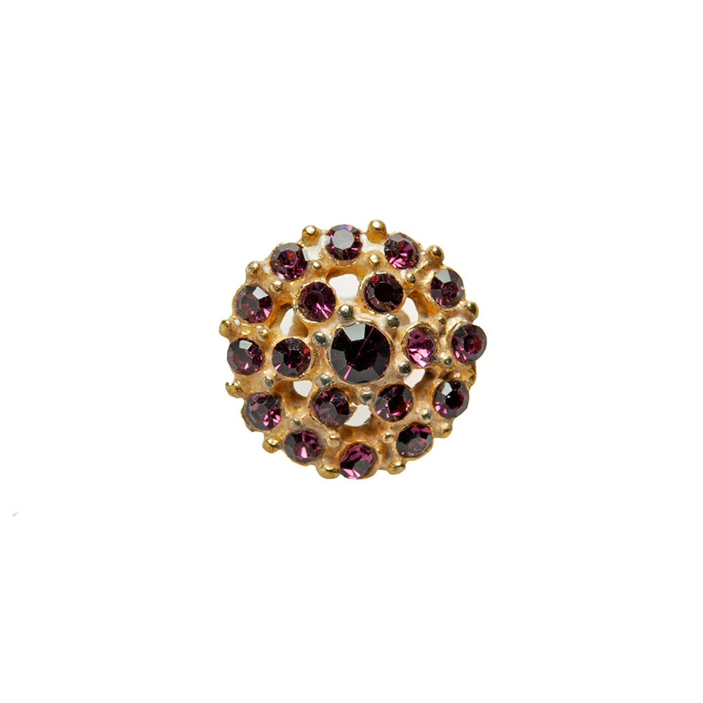 Gold/Purple Rhinestoned Metal Shank Back Button - 22L/14mm