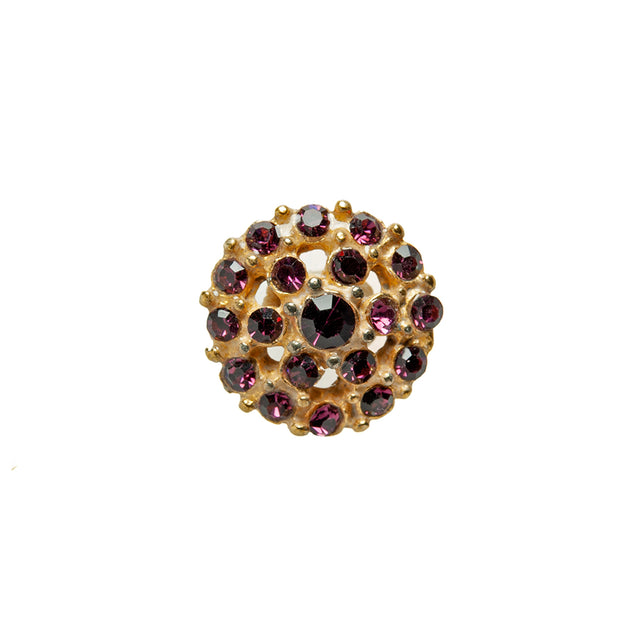 Gold/Purple Rhinestoned Metal Shank Back Button - 22L/14mm