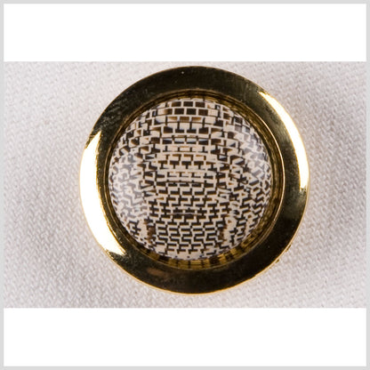 Metal Shank Back Button - 32L/20mm - Brown and Cream Abstract Print with Gold Rim