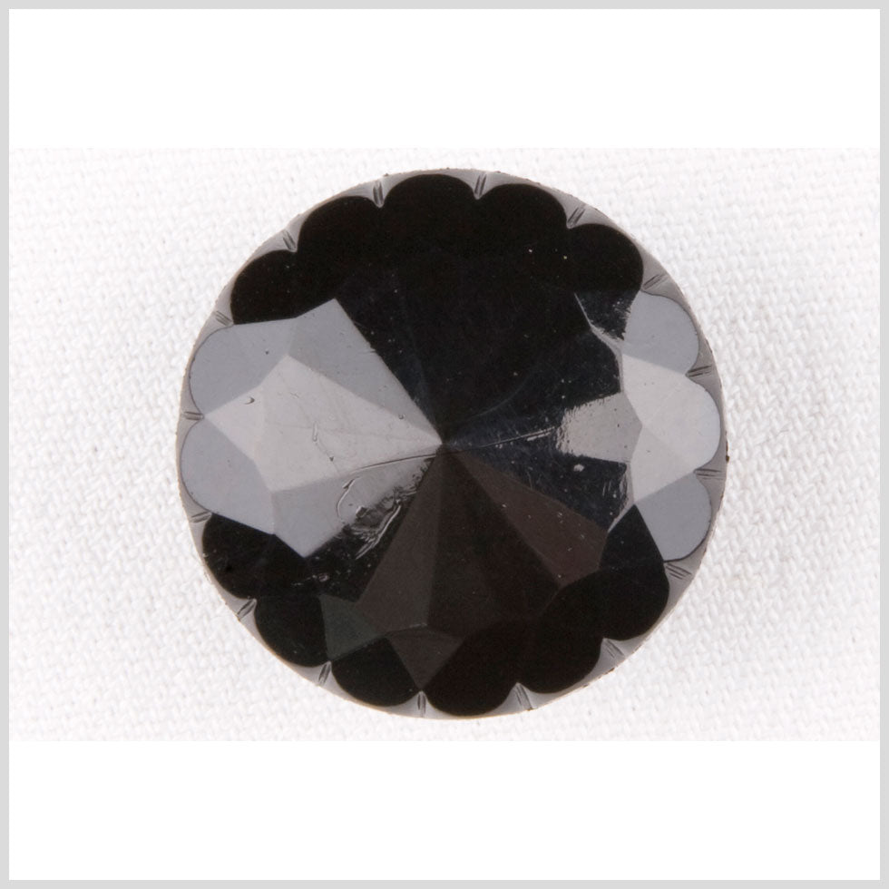 Plastic Shank Back Button - 44L/28mm - Black Black Flower Petal Rim
