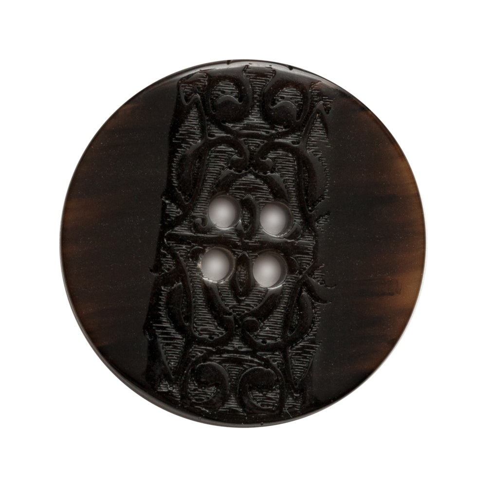 Plastic 4-Hole Button - 45L/29mm - Black Ornate Swirls Embossed Stripe